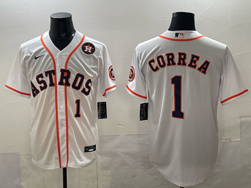 Men 2025 Houston Astros #1 Correa white Nike MLB Jersey 004
